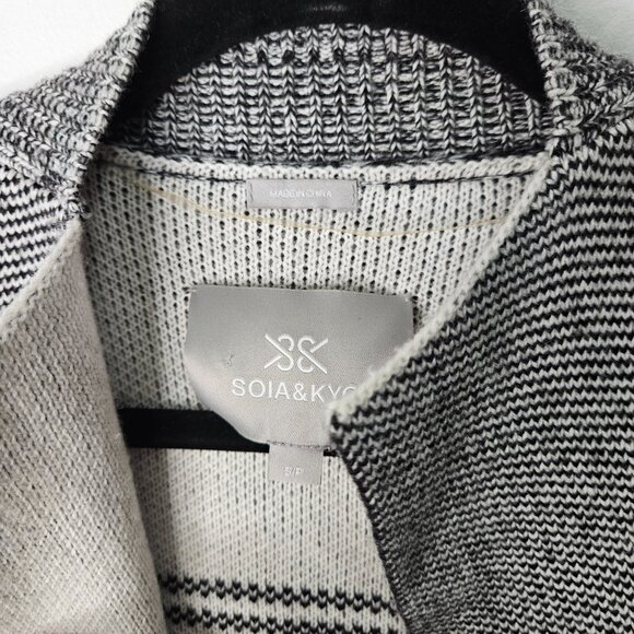 Soia & Kyo Benela Wool Blend Knit Long Cardigan Coat Duster Sz S  Grey plaid - Picture 6 of 10
